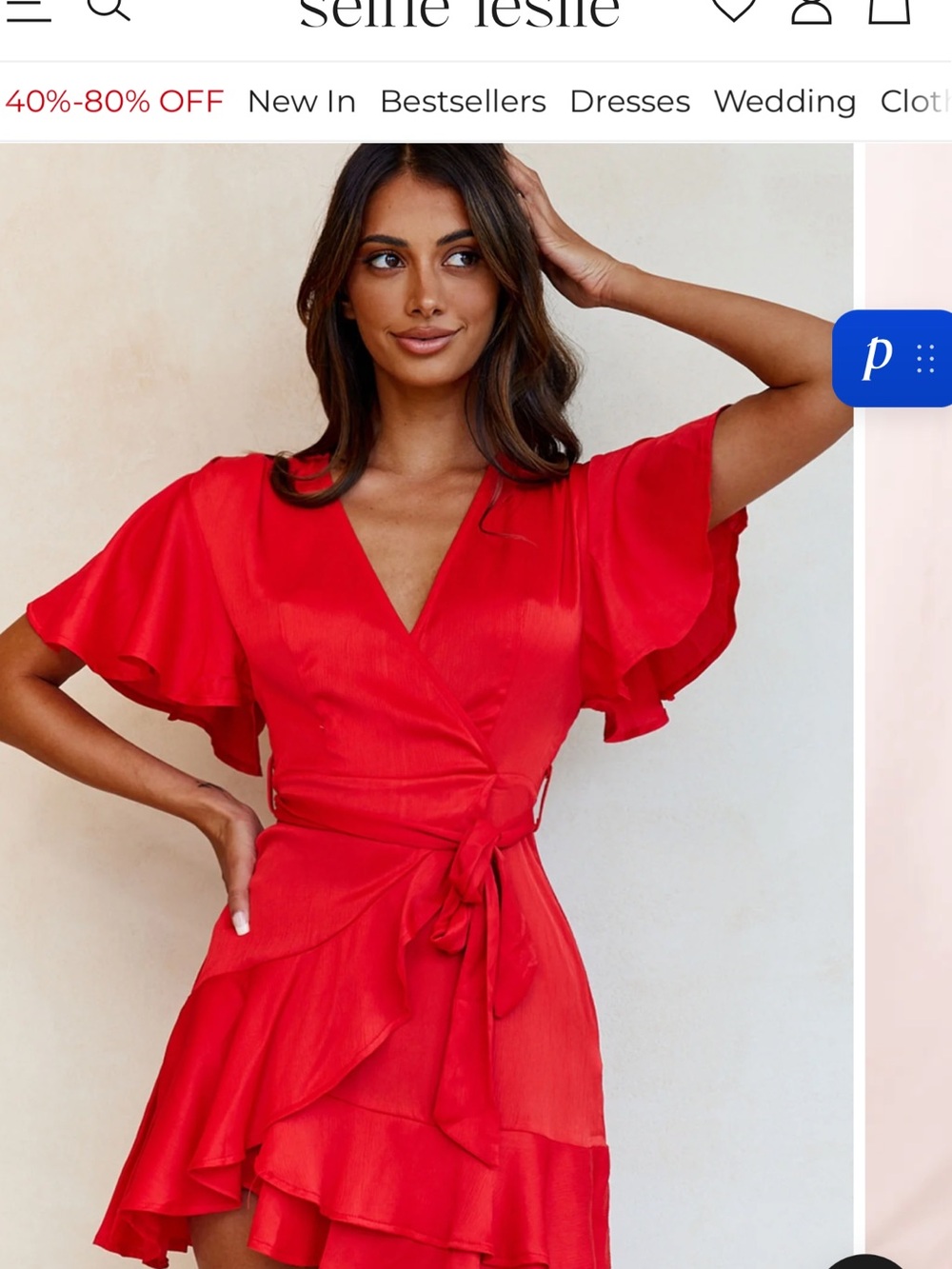Selfie Leslie Red Flutter Sleeve Wrap dress - Picture 4 of 4